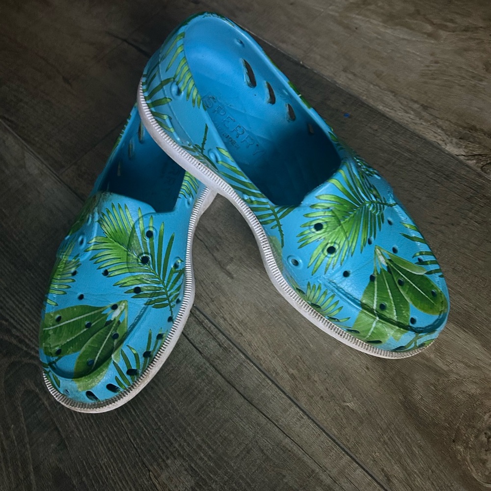 Sperry Blue and Green Leafprint "Fishing" Slip on